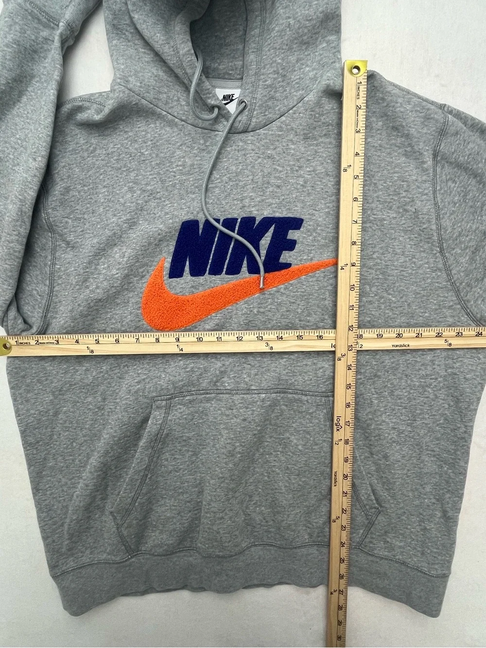 Nike Mens Gray Orange Blue Swoosh Chenille Embroidered Logo Pullover Hoodie  XL
